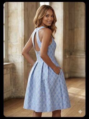 Banana Republic blue and white floral brocade Dress